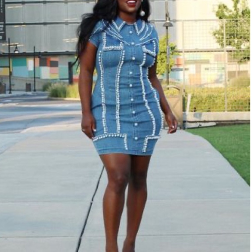 Denim and pearl dress